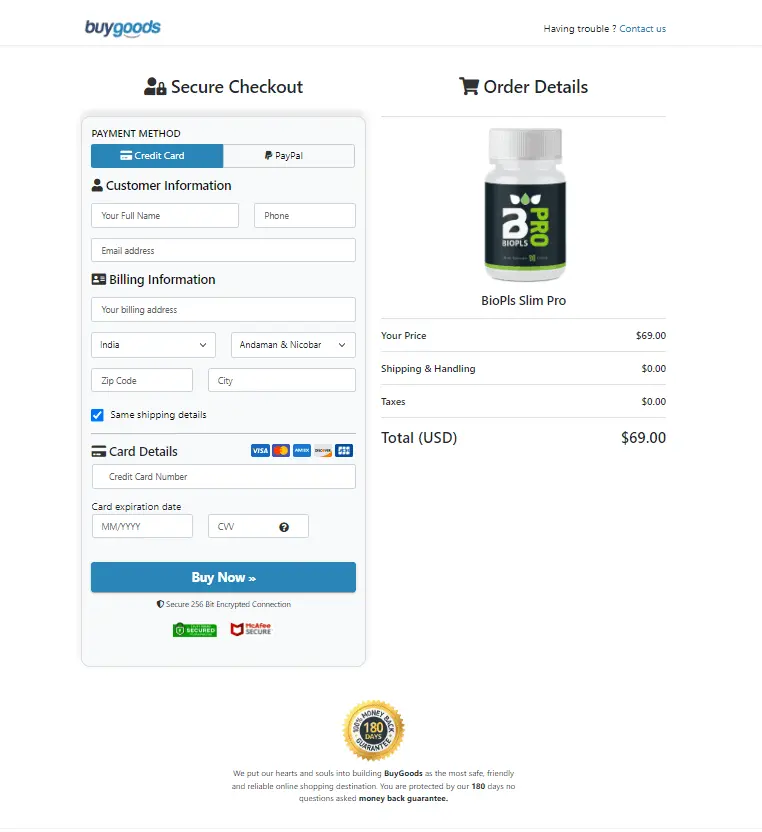 Biopls Slim Pro order page